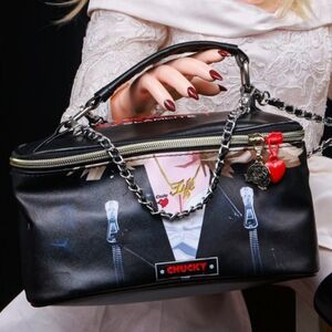 Chucky Horror Cosmetic Bag Chain Strap Zip Case Goth Makeup Pouch